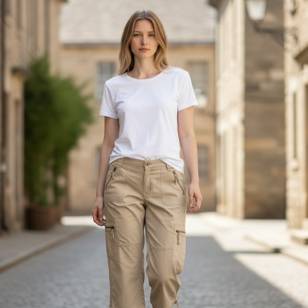 Lauren Ralph Lauren Tan Khaki Cargo Crop Pants Women 12 Stretch Utility Gorpcore